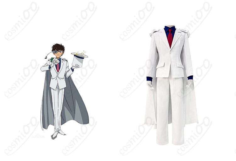 商品正面とキャラクター（怪盗キッド）を組み合わせた画像。名探偵コナンのコスプレ衣装、怪盗キッド（黒羽快斗）コスプレ衣装の全体像。