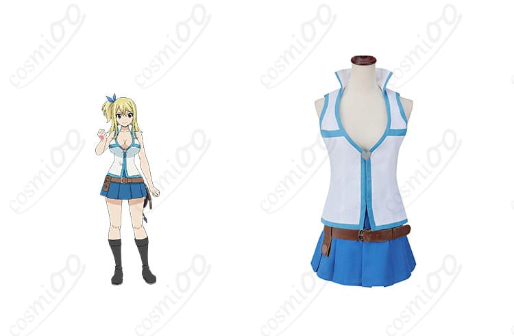 商品正面とキャラクターのルーシィ・ハートフィリアを組み合わせたコスプレ衣装【FAIRY TAIL 100年クエスト】