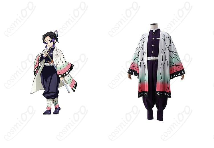商品正面と胡蝶しのぶ（蟲柱）キャラクターのコスプレ衣装が組み合わさった画像｜鬼滅の刃 コスプレ衣装