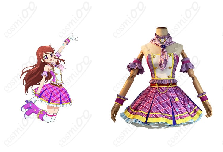 紫吹蘭のコスプレ衣装正面とキャラクター画像 - アイカツ！の紫吹蘭コスプレ衣装。リアルなデザインと高再現度をお楽しみください。