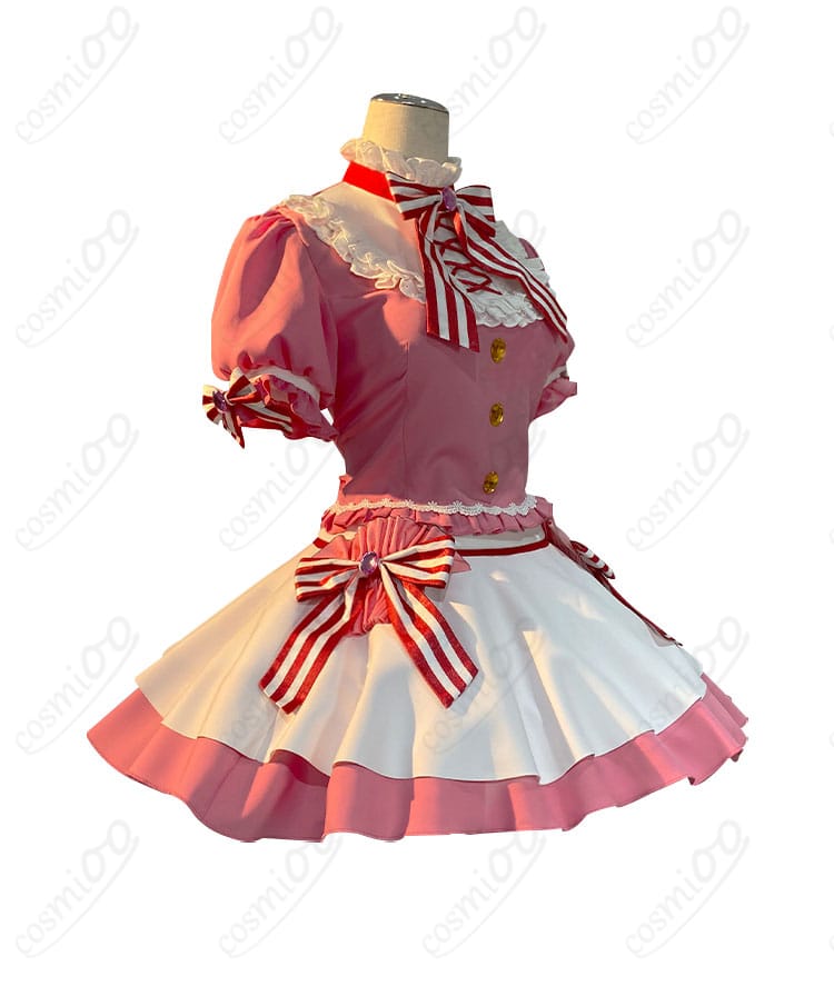 商品側面図、スイートレストランのコスプレ衣装の全体的なデザインとフィット感。アイカツ！星宮いちごのキャラクター衣装。