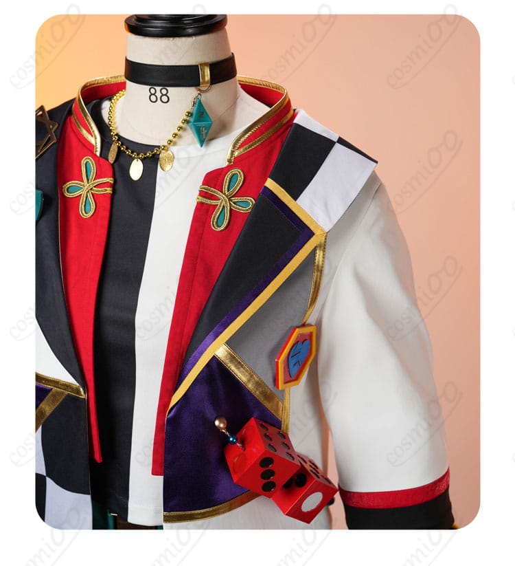 服装装飾詳細図：あんさんぶるスターズ！！ 七種茨 コスプレ衣装 服の装飾ディテール、刺繍やアクセントのクオリティに注目。