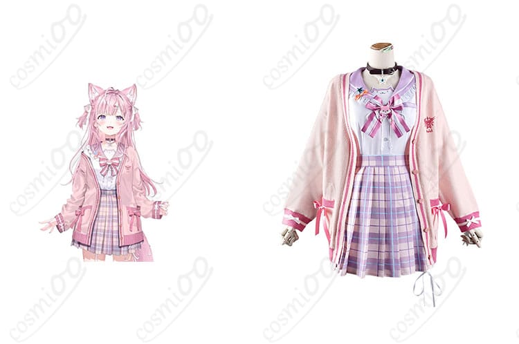 ホロライブ 博衣こより 制服コスプレ衣装 - キャラクターと衣装の正面合わせ画像。高還元素材でリアルな再現。コスプレ衣装通販