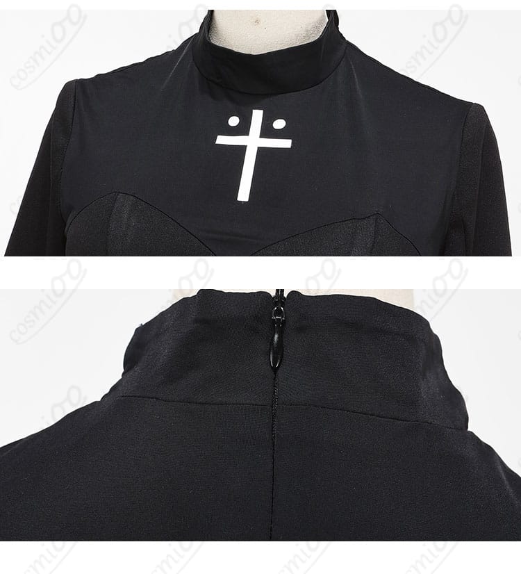 服の襟と衣装チェーンの装飾細部。遠坂凛のコスプレ衣装の細部のこだわり。