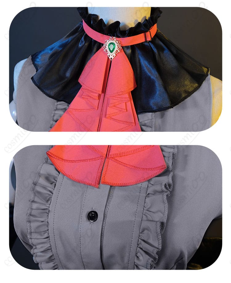 蒼森ミネ アイドル コスプレ衣装 服装の領巾装飾のアップ。細部にわたる刺繍やデザインが再現されています。