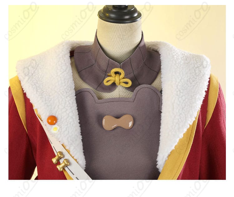 「原神 香菱（シャンリン）」コスプレ衣装の襟部分と装飾の細部。精巧な刺繍と装飾が特徴。