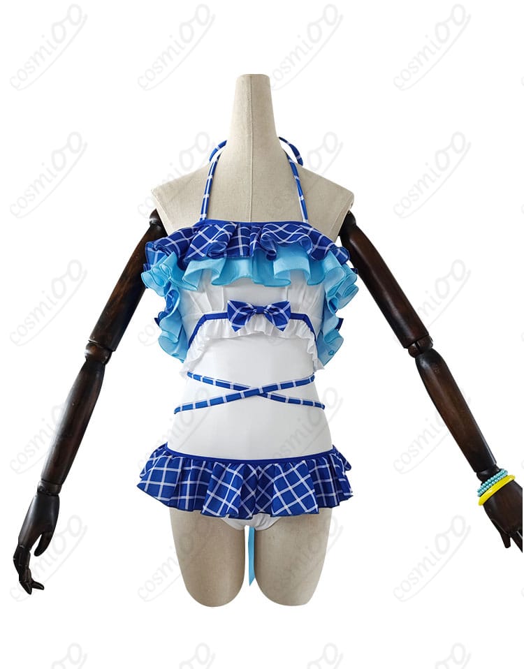 商品正面図。ラブライブ！園田海未の水着コスプレ衣装の全体像がしっかりと確認できます。