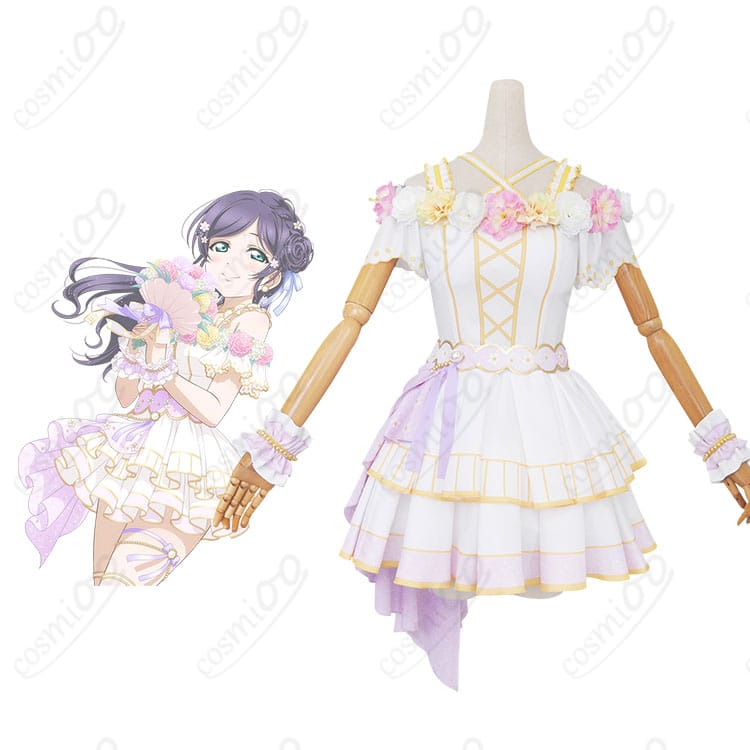 商品正面とキャラクターの組み合わせ画像 - ラブライブ！スクフェス 東條希 コスプレ衣装「フラワーフェスティバル編 花の女神」の正面とキャラクターの美しいコーディネート。