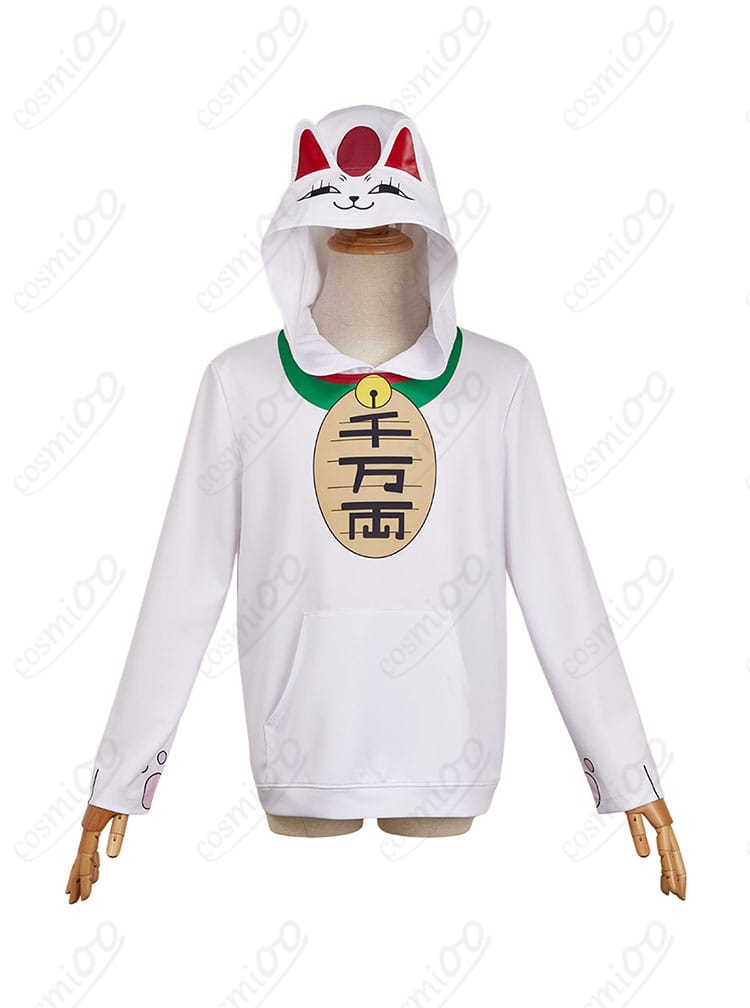 ダンダダン ターボババア 招き猫 コスプレ衣装 パーカーの正面画像。キャラクターの忠実な再現、高品質なデザインが特徴です。