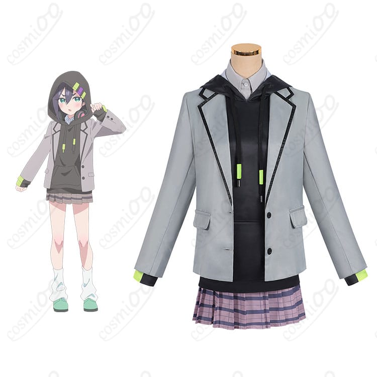 商品正面とキャラクターの組み合わせ写真 – 君のことが大大大大大好きな100人の彼女の原賀胡桃 コスプレ衣装の全体像。高品質なデザインで、アニメファン必見！
