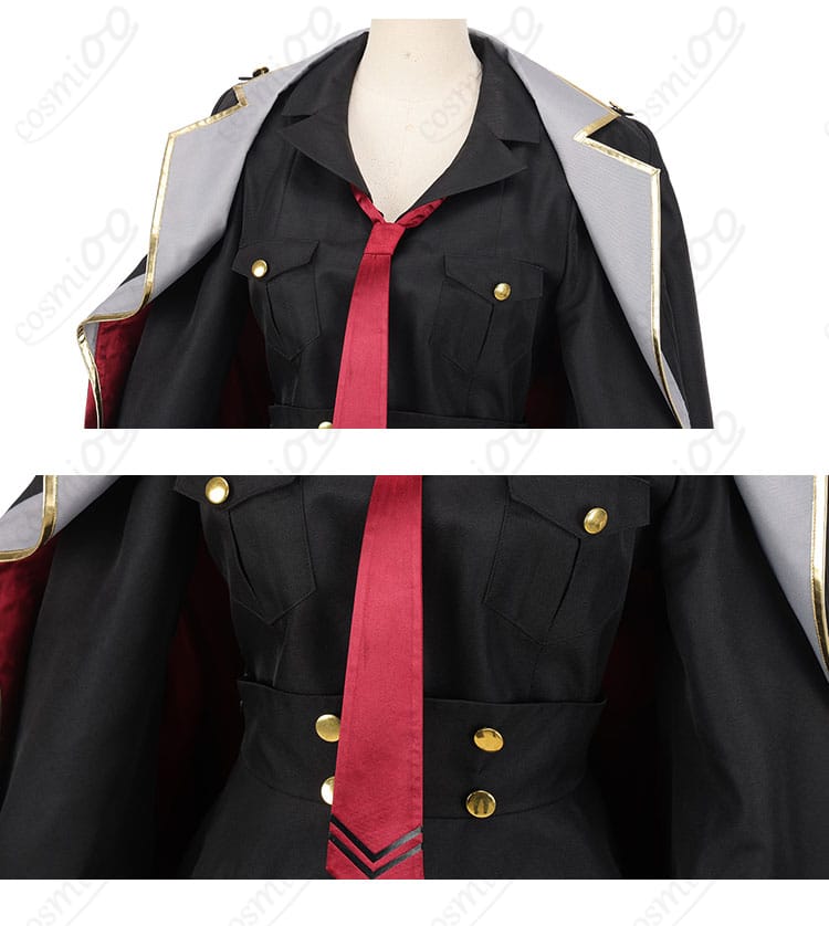 元宮チアキ コスプレ衣装 服装のネクタイ装飾細部。キャラクターのアイコニックなネクタイが完璧に再現。