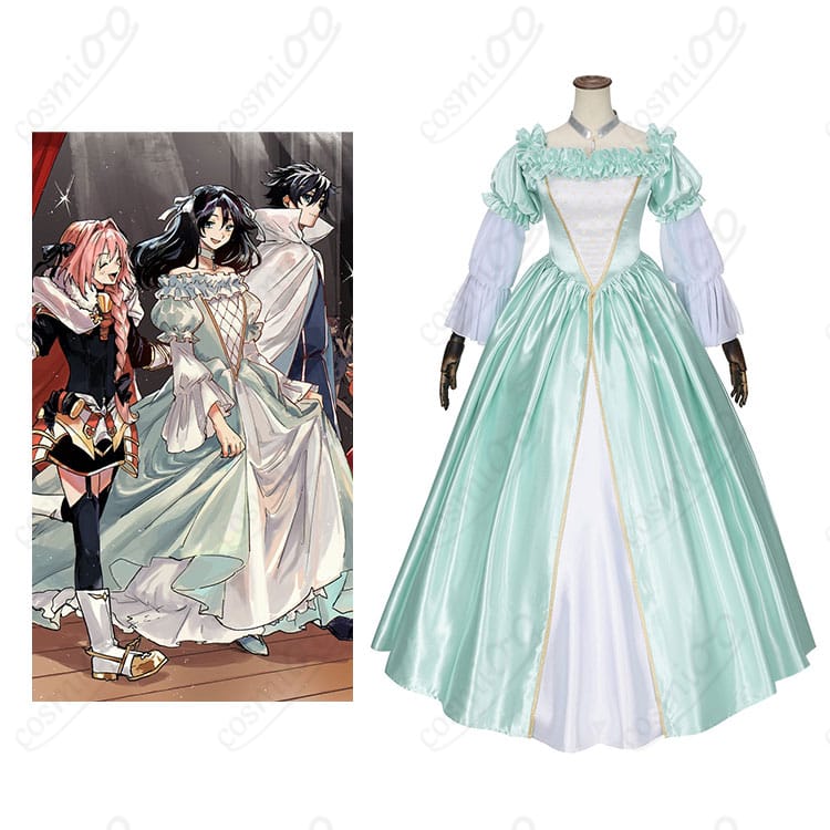 商品正面とロクサーヌのキャラクターが一緒に写った画像。Fate/Grand Orderのコスプレ衣装の詳細がよくわかります。