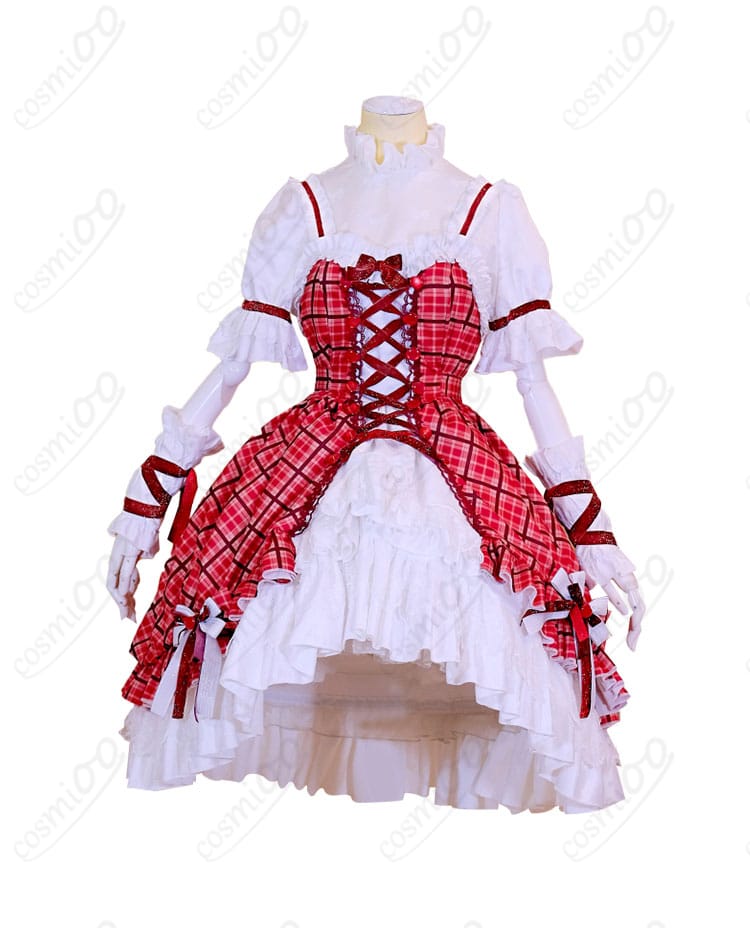しゅごキャラ！日奈森あむ コスプレ衣装 チェック柄ケーキドレス 正面図。高精度なディテールが特徴。