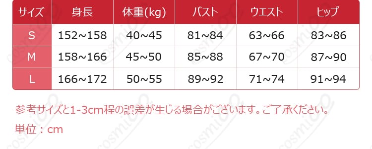 コスプレ衣装のサイズと寸法データの対応表。自分にぴったりのサイズを選んで、完璧なコスプレを実現！