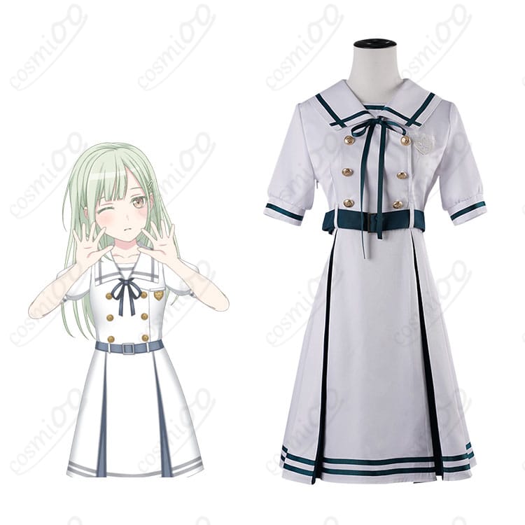 商品正面とキャラクターのコスプレ衣装を組み合わせた画像 - 若葉睦 コスプレ衣装 月ノ森女子学園夏制服
