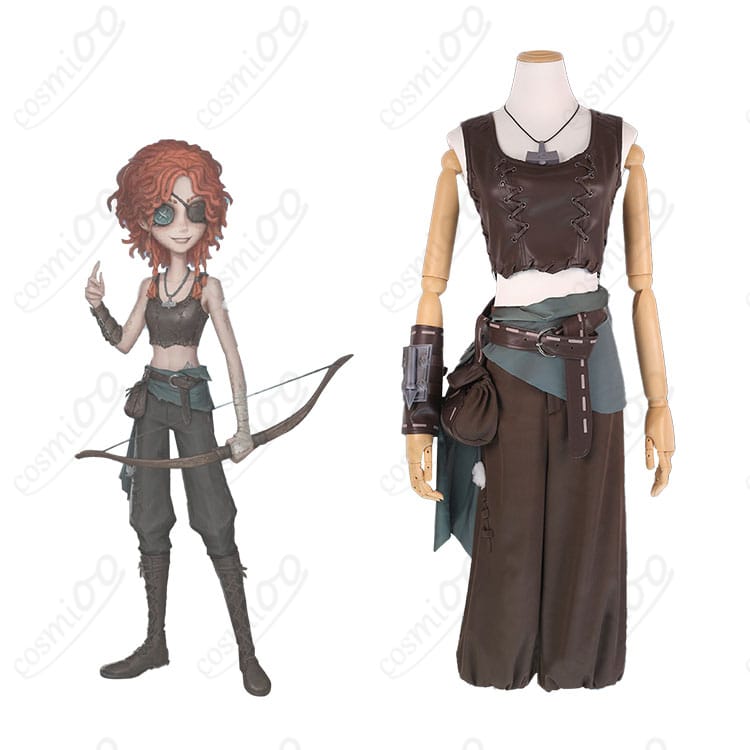 商品服装とキャラクターのコラボレーション画像。弓使い（ブリュンヒルド・ウェルフ）のコスプレ衣装、ゲーム『第五人格』の忠実再現。