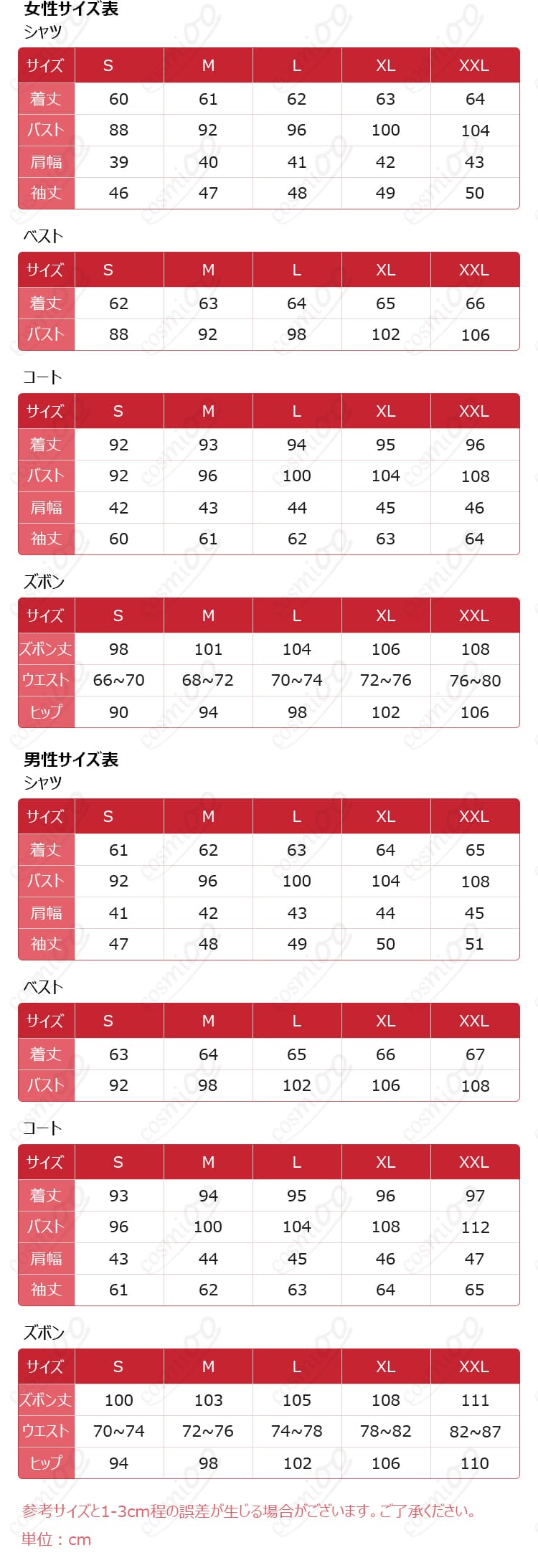 「第五人格」騎士（リチャード・スターリング）コスプレ衣装のサイズと対応データを示す画像。サイズ選びの参考に。