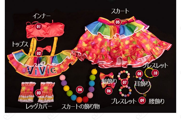 アイカツオンパレード！ 夏樹みくる コスプレ衣装 セット内容：インナー、トップス、スカートなどの詳細展示