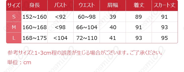 展示尺码和尺寸对应数据图 - サイズガイドを表示した図。お客様にぴったりのサイズを選ぶ参考に。