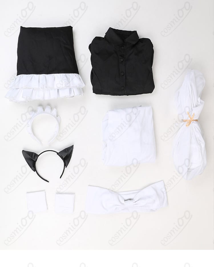 古見硝子 メイド服 コスプレ衣装セット内容。トップス、スカート、エプロン、カチューシャなど。