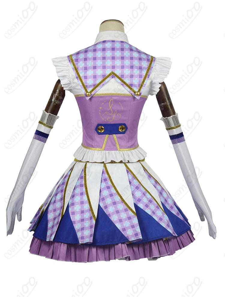 アイカツ！ 紫吹蘭 コスプレ衣装 Soleil 背面図。背面のディテールも完璧に再現されたアイカツ！コスプレ衣装。