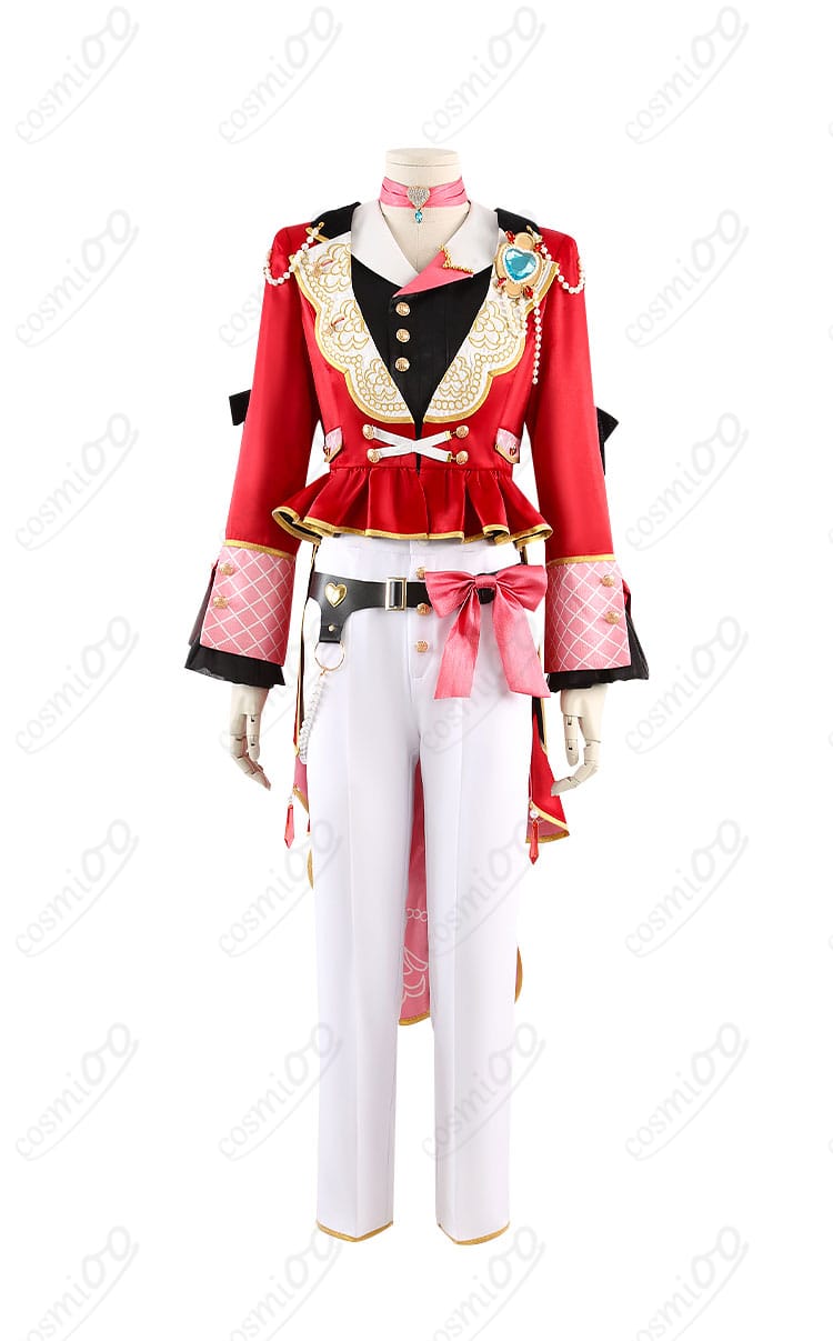 商品正面画像：あんさんぶるスターズ！！の朱桜司コスプレ衣装の正面図。ディテールまで細部を再現した高品質なデザイン。