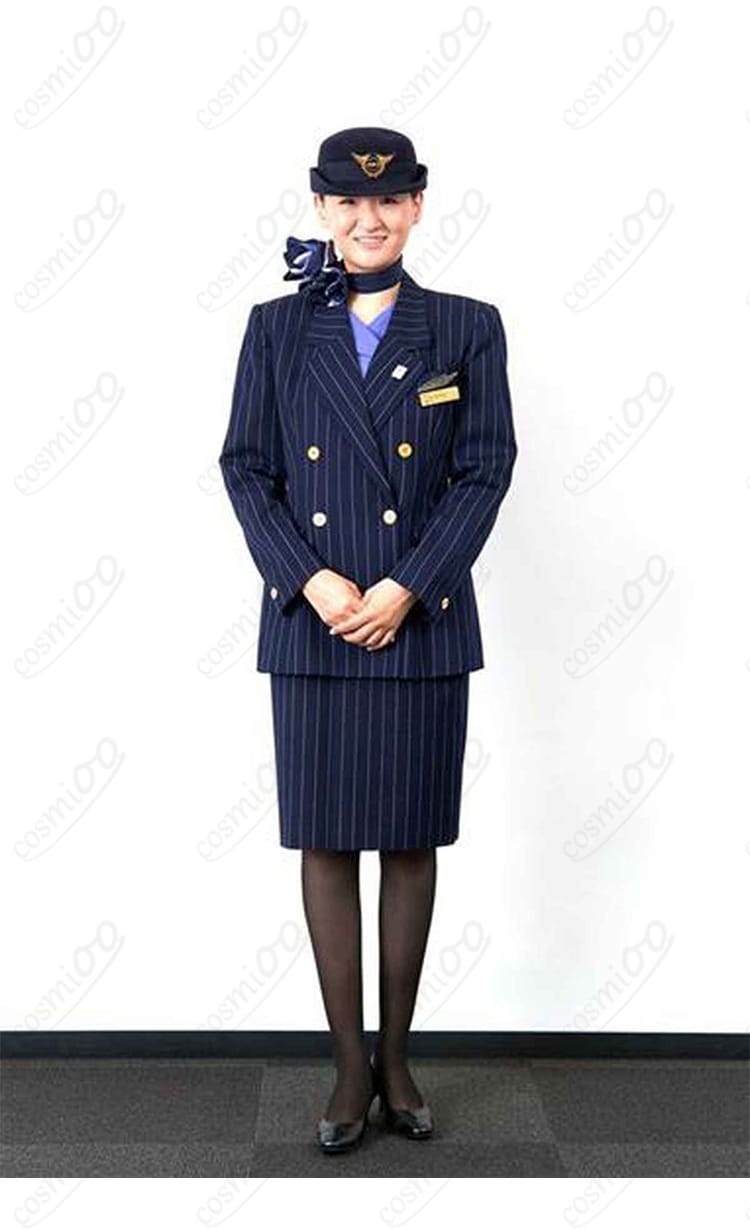 全日本空輸（ＡＮＡ）８代目 客室乗務員 CA 制服 コスプレ衣装の正面画像。高精度な忠実再現、オーダーメイド対応のコスプレ衣装です。