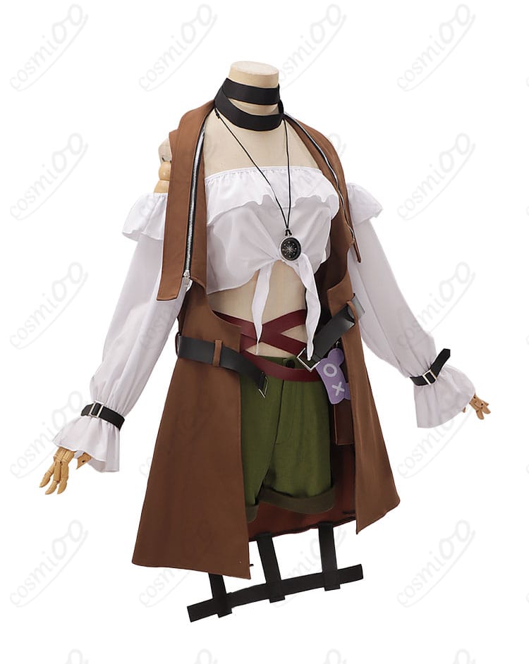 無期迷途 ヘラ コスプレ衣装の右側アングル。腰回りのポーチや金具ディテールを確認できる写真。