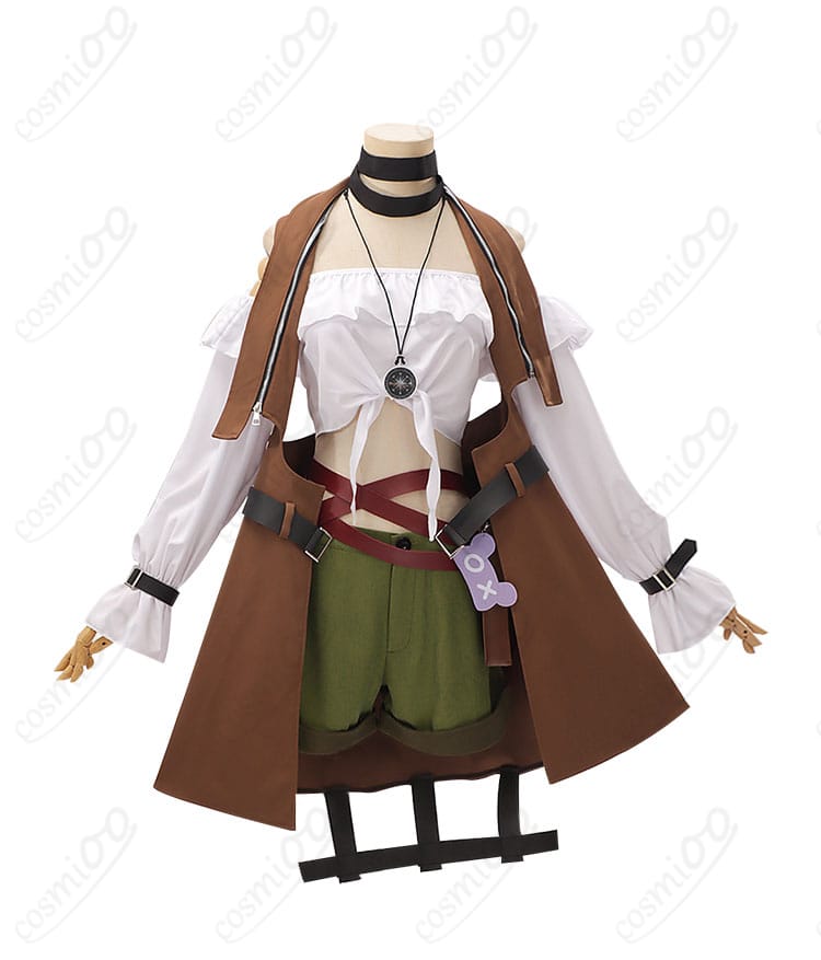 無期迷途 ヘラ コスプレ衣装の正面全身図。コートとショートパンツ、ベルト構成を高精度に再現。