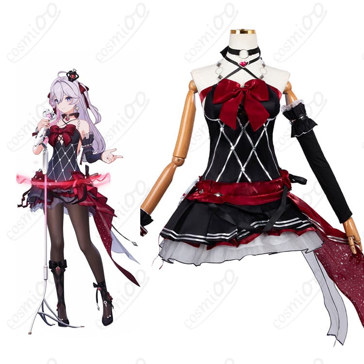 ストリノヴァ 香奈美「世紀の歌姫」コスプレ衣装を着用したキャラクターの全身ビジュアル。華やかな赤いリボンが印象的なデザイン。