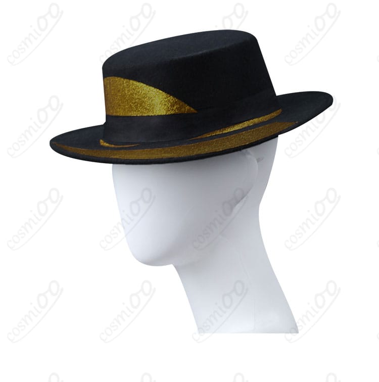 第五人格 隠者 金箔コスプレ衣装の付属帽子ディテール。形状と金箔風装飾の近接写真