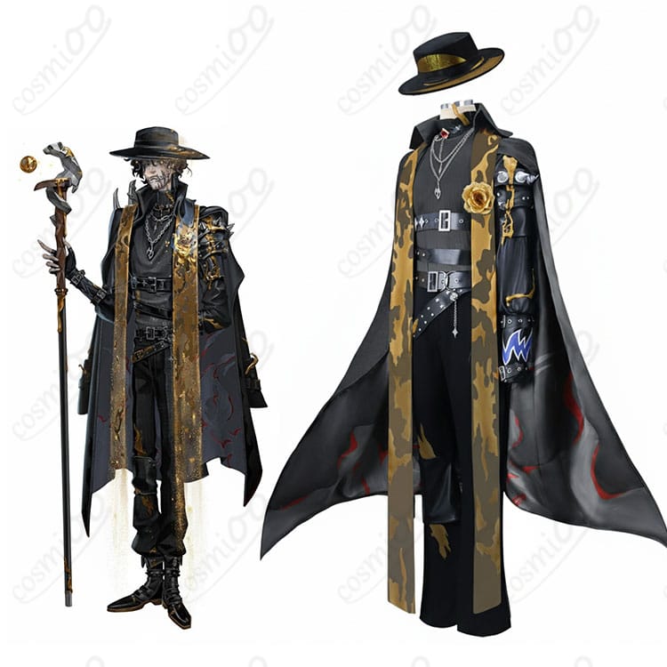 第五人格 隠者(アルヴァ・ロレンツ)金箔コスプレ衣装の全身イメージ。コートと仮面を含むフルコーデの前面カット