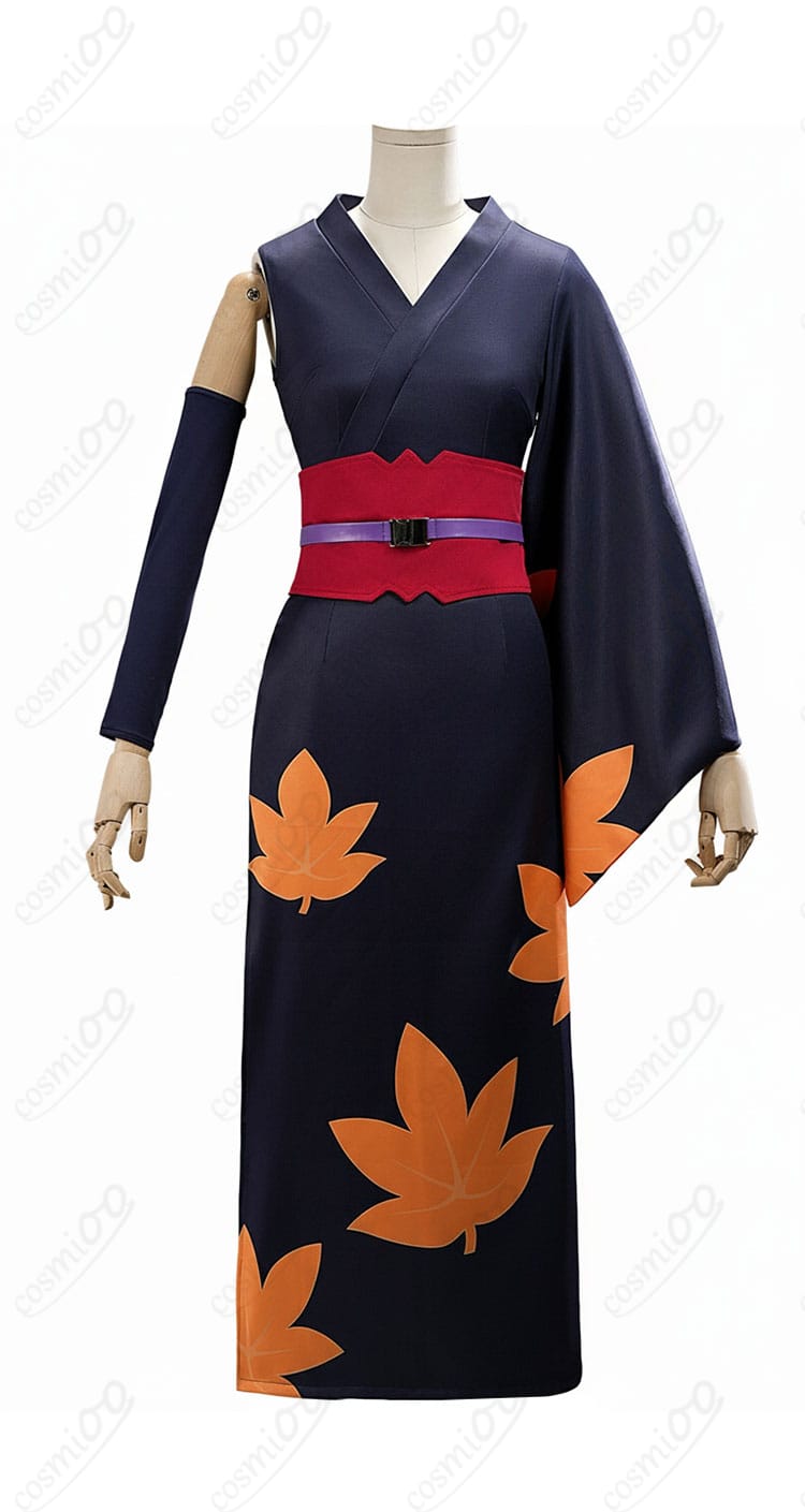 銀魂 月詠 コスプレ衣装の正面全体図。着物の発色、襟元の納まり、コルセットベルトの位置関係を確認可能。