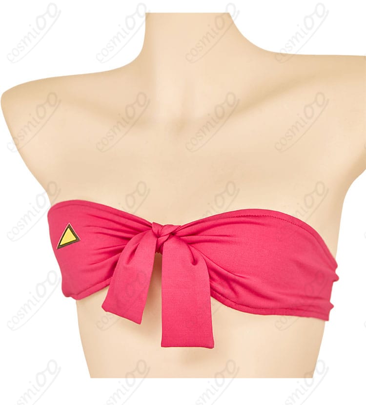 キャミィ水着コスプレ上衣の細部アップ。縁取りとステッチの丁寧な仕上げ