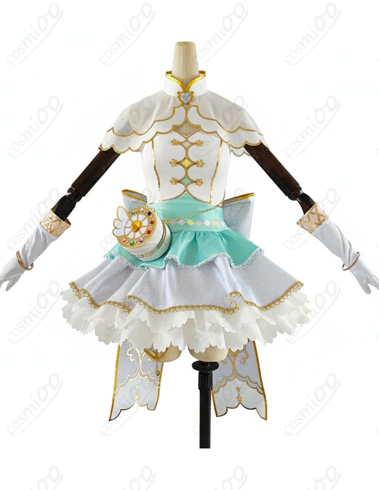 ラブライブ!南ことり お化粧の魔法編 コスプレ衣装の正面全体。ワンピースとショール、胸元の装飾が映える高品質仕立て。