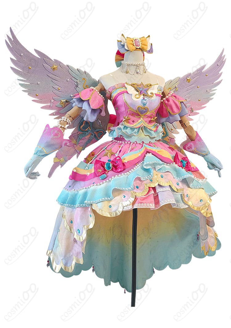 アイカツスターズ！レインボーエトワールコーデの正面ディテール。発色の良い生地と胸元ハート装飾の仕立て