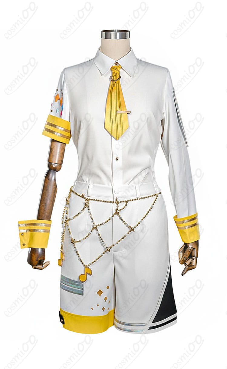 鏡音レン コスプレ衣装 シャツとショートパンツの細部ステッチ