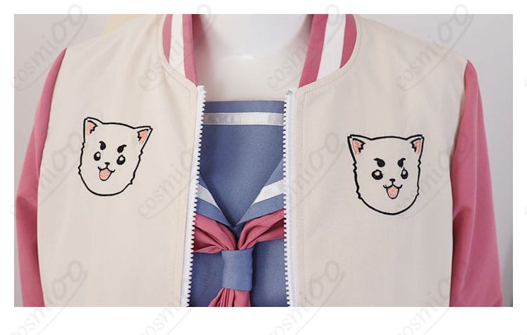 銀魂 神楽 コスプレ衣装 外套の前立て装飾細部|スタジャンの装飾ステッチが映える仕上がり