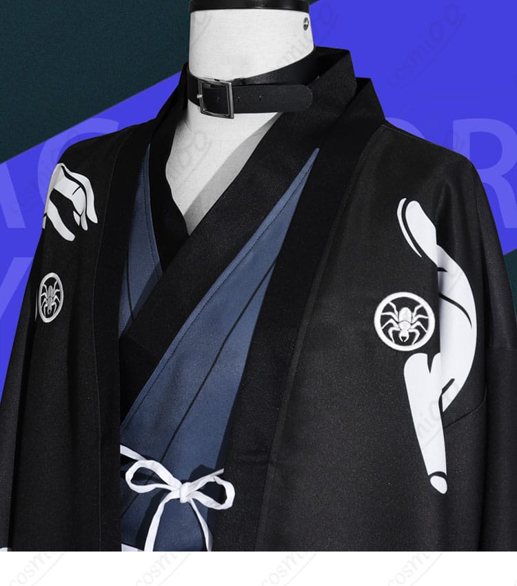 面影歪コスプレの襟元ディテール｜襟合わせとチョーカーの配置、縫い目の美しさを強調