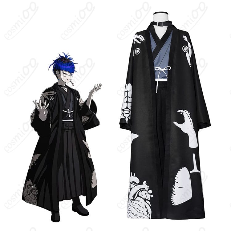 面影歪の和装私服を再現したコスプレ一式とキャラクターイメージの合成画像｜全体デザインが分かる正面スタイル