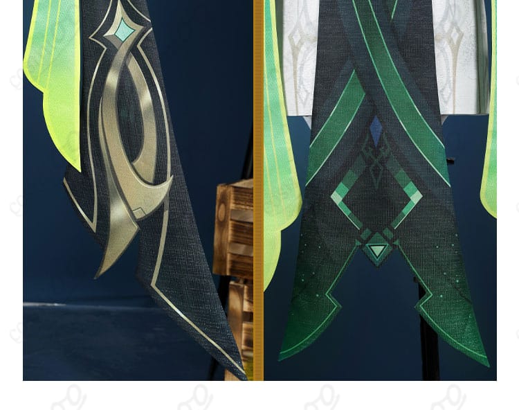 原神 ネフェル コスプレの裾模様ディテール。キャラクターらしい幾何学モチーフを精緻に再現