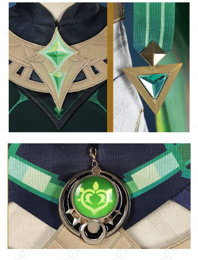 原神 ネフェル コスプレの頸飾・背飾・神の目飾りディテール。存在感のあるアクセで視線を集める設計