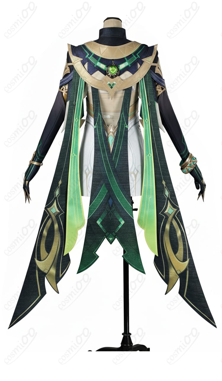 原神 ネフェル コスプレの背面全体図。背飾やスカート裾の意匠まで再現された後ろ姿