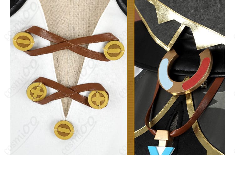 原神 ヤフォダ コスプレ衣装の紐飾りディテール。結び目の処理と配色の再現度を示すクローズアップ
