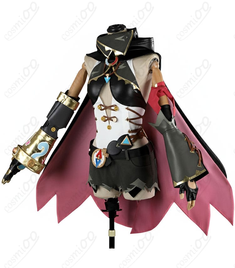 原神 ヤフォダ コスプレ衣装の側面全体写真。腰飾りやベルト位置、ラインの美しさを確認できるカット