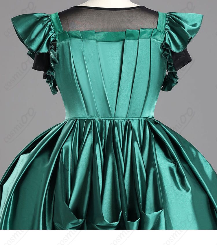 スカート背面ディテール画像｜ウェンズデー 緑ドレス コスプレ衣装 スカート後ろの形状