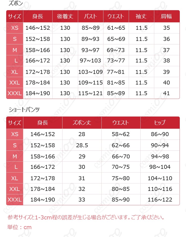 サイズ表画像｜ウェンズデー 緑ドレス コスプレ衣装 サイズ一覧・選びやすいガイド