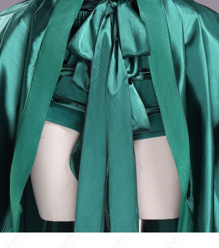 衣裾と腰ひも装飾ディテール画像｜ウェンズデー コスプレ衣装 緑ドレス 衣裾と腰紐のデザイン