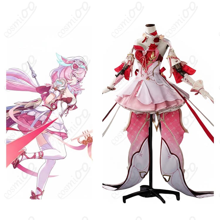 崩壊3rd エリシア「Hi♪ 愛願妖精♥」コスプレ衣装と公式キャラクターの比較イメージ。色味と装飾の再現度が分かる画像。