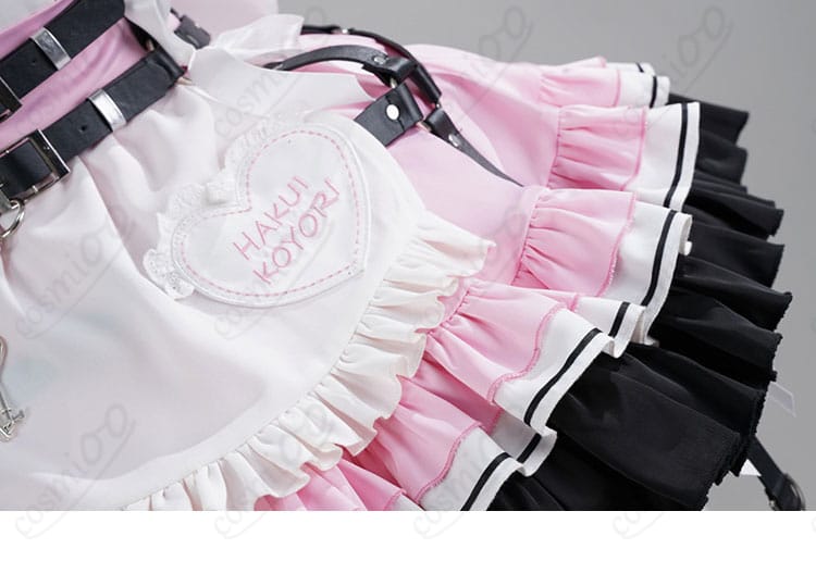 博衣こより メイドコスプレ衣装 エプロンのハート装飾アップ|可愛さ重視のメイド衣装ディテール